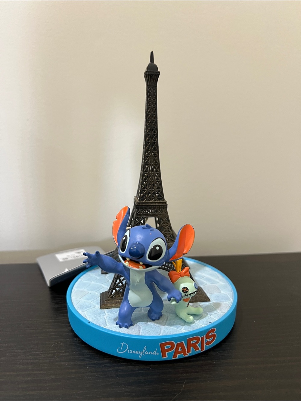 Disney Blue Stitch Paris Eiffel Tower Figurine with Orange Accents